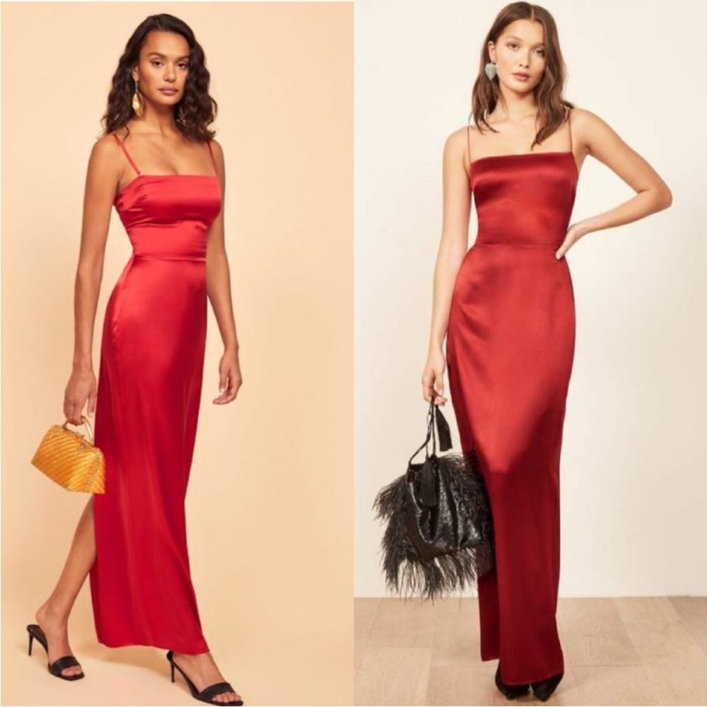 Reformation Red Silk Marge Dress (4) NEW